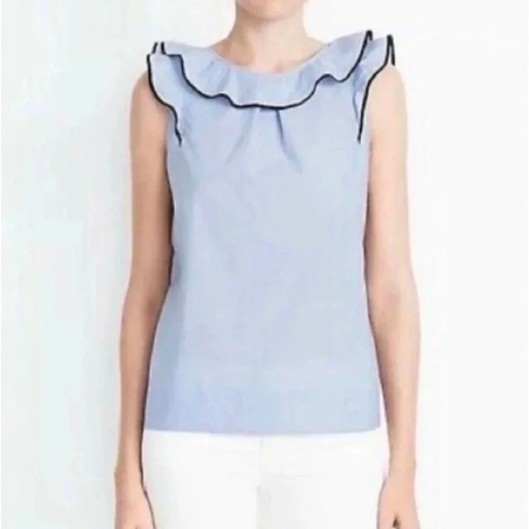 J. Crew Tops - J.Crew Ruffle Neck Sleeveless Cotton Top Women’s 10 Chic Lightweight Casual